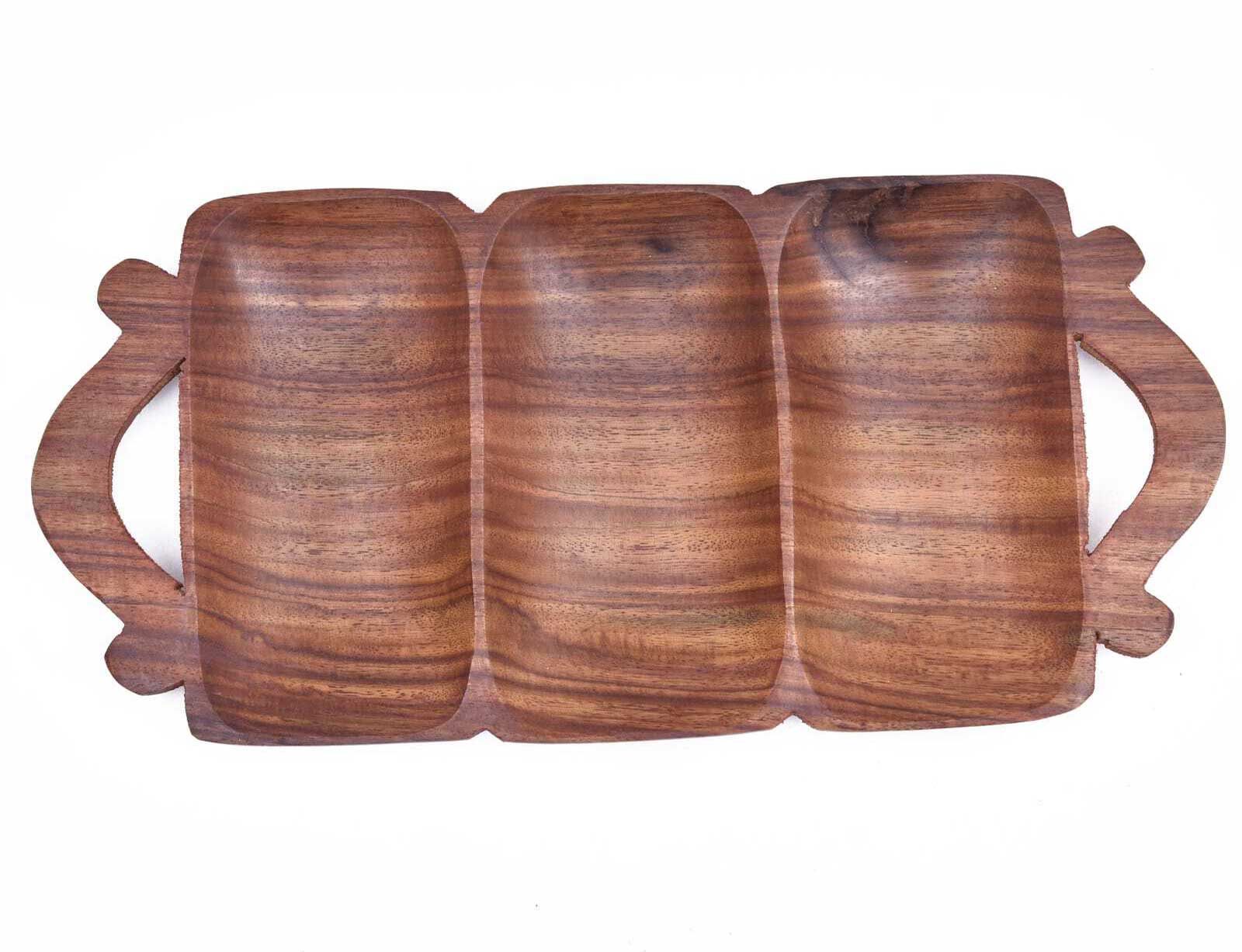 3-Section Handle Wooden Dry Fruit Tray gallery image 2