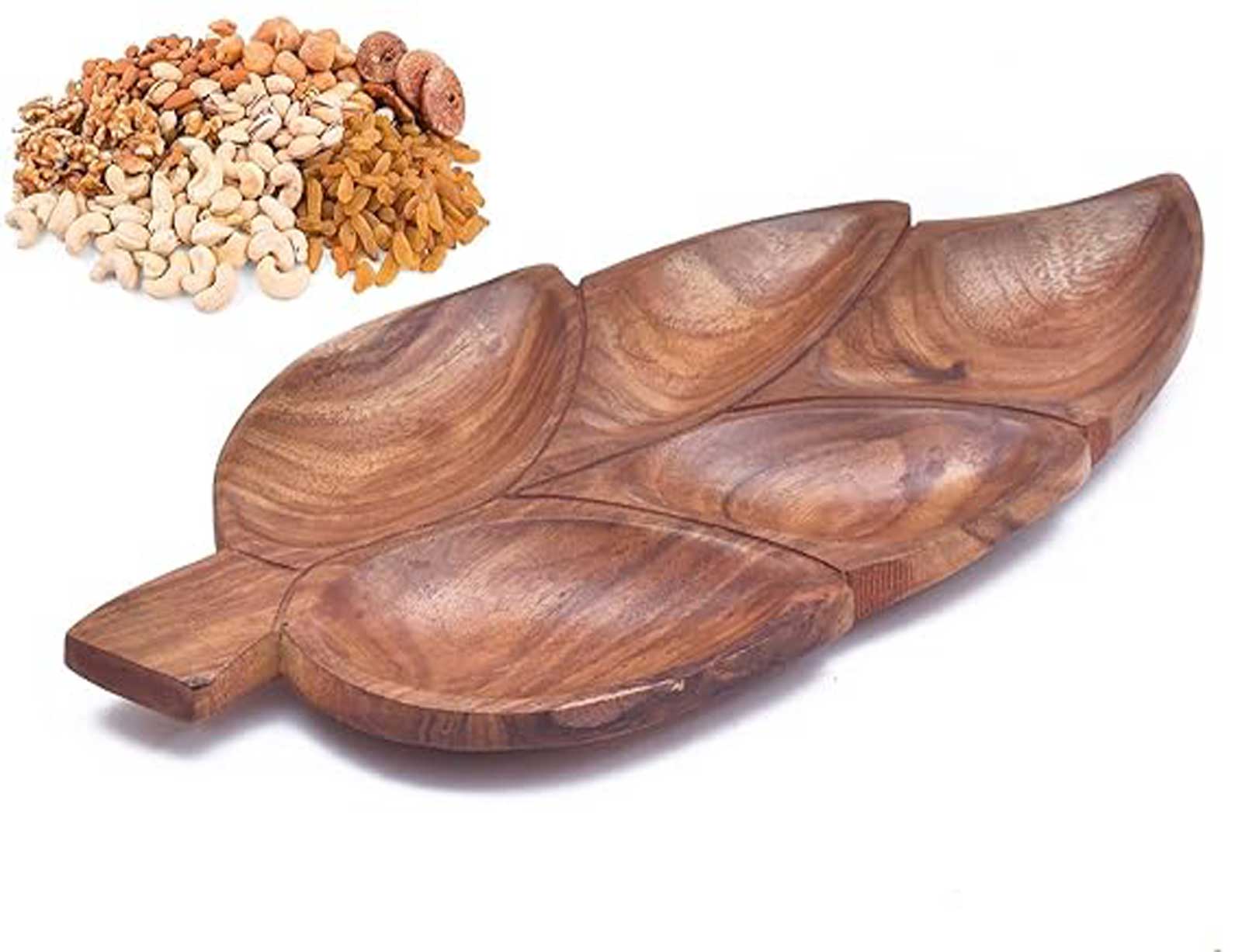 3-Section Handle Wooden Dry Fruit Tray gallery image 3
