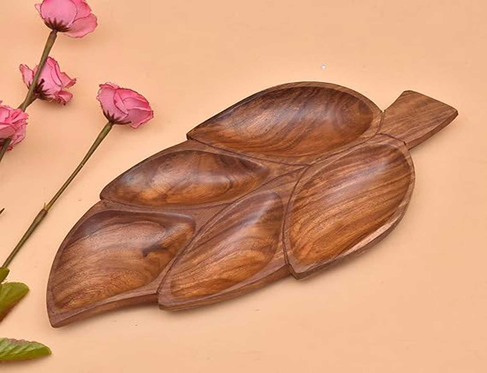 3-Section Handle Wooden Dry Fruit Tray gallery image 4
