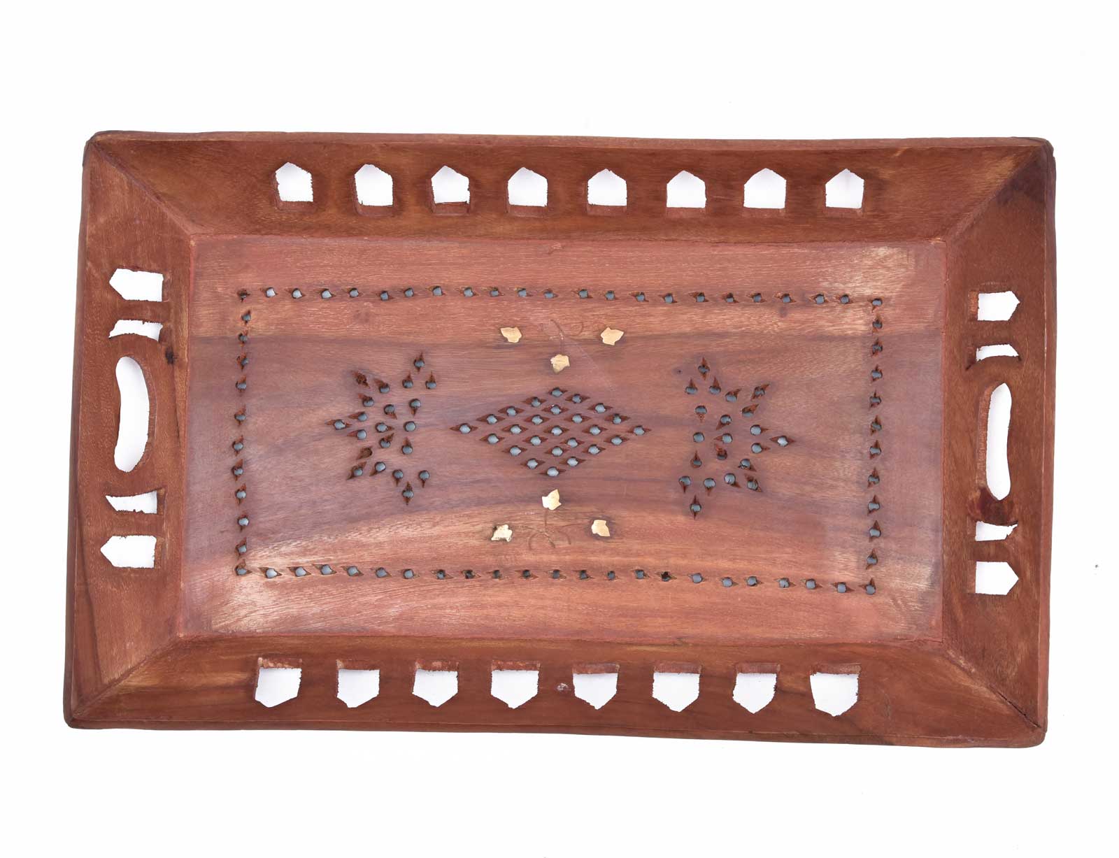 Carved Rectangular Wooden Serving Tray with Cut-Out Handles gallery image 3