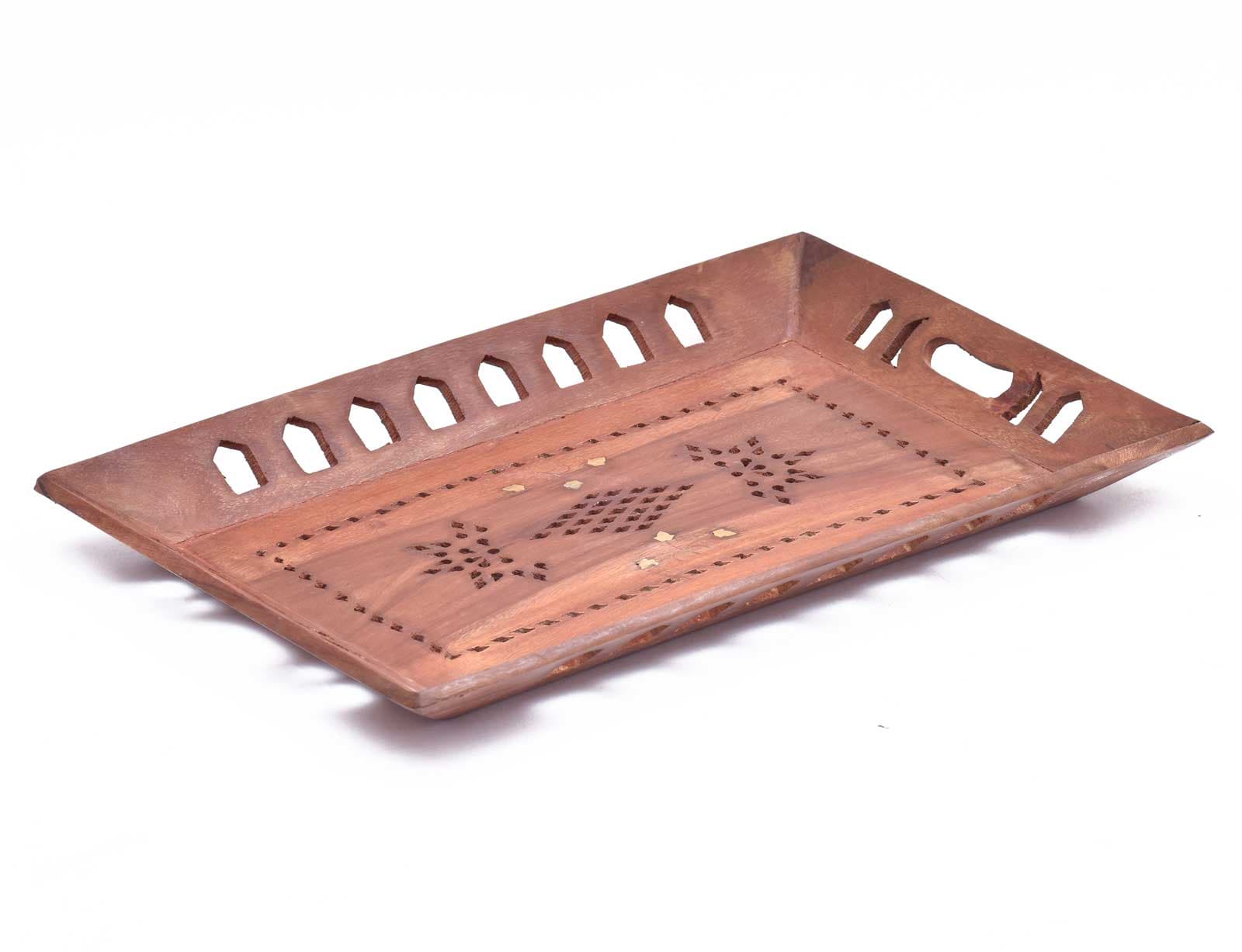 Carved Rectangular Wooden Serving Tray with Cut-Out Handles gallery image 4