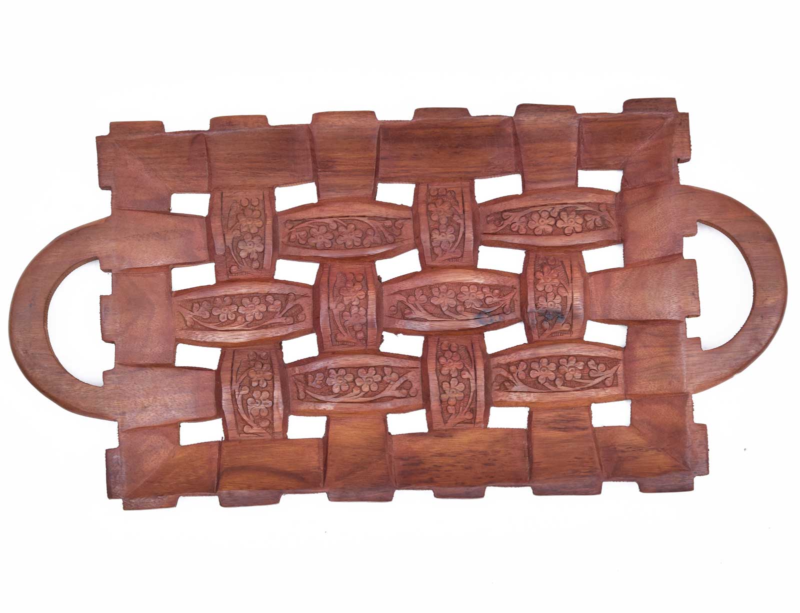 Carved Rectangular Wooden Serving Tray with Cut-Out Handles gallery image 6