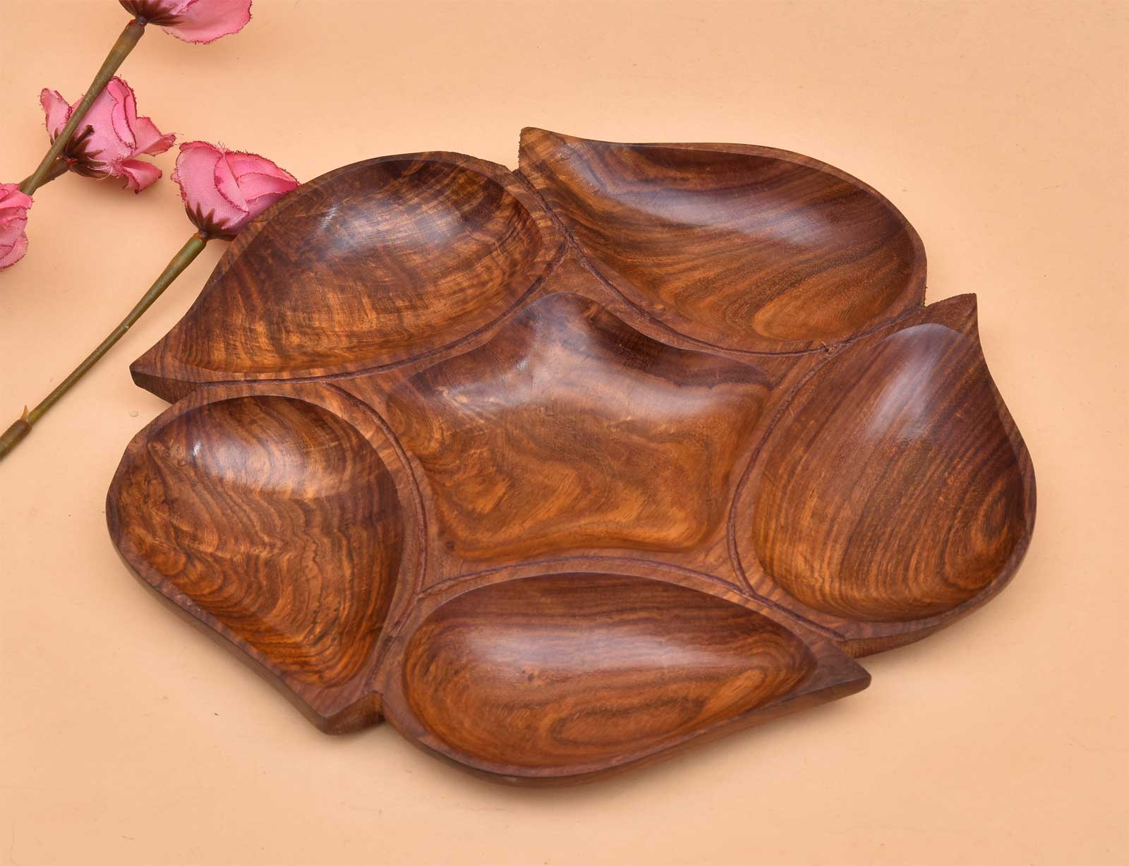 Carved Rectangular Wooden Serving Tray with Cut-Out Handles gallery image 7