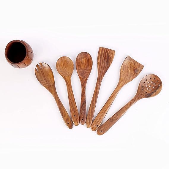 Handcrafted Wooden Kitchen Utensil Set with Holder (5-Piece) gallery image 2