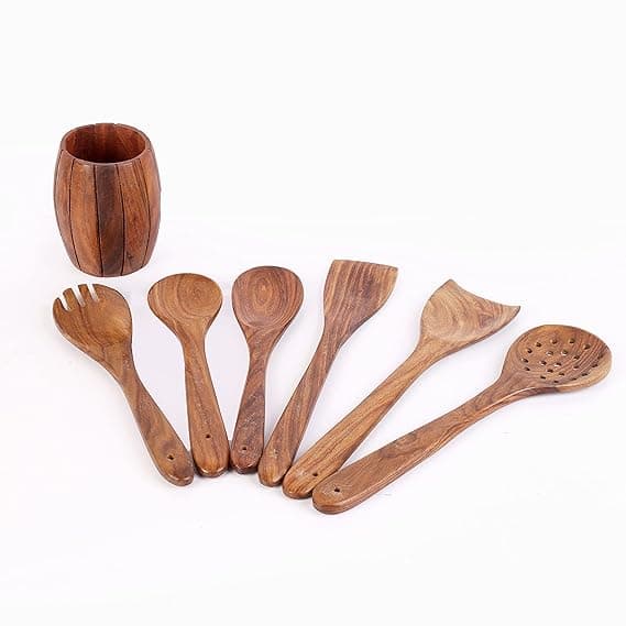 Handcrafted Wooden Kitchen Utensil Set with Holder (5-Piece) gallery image 3