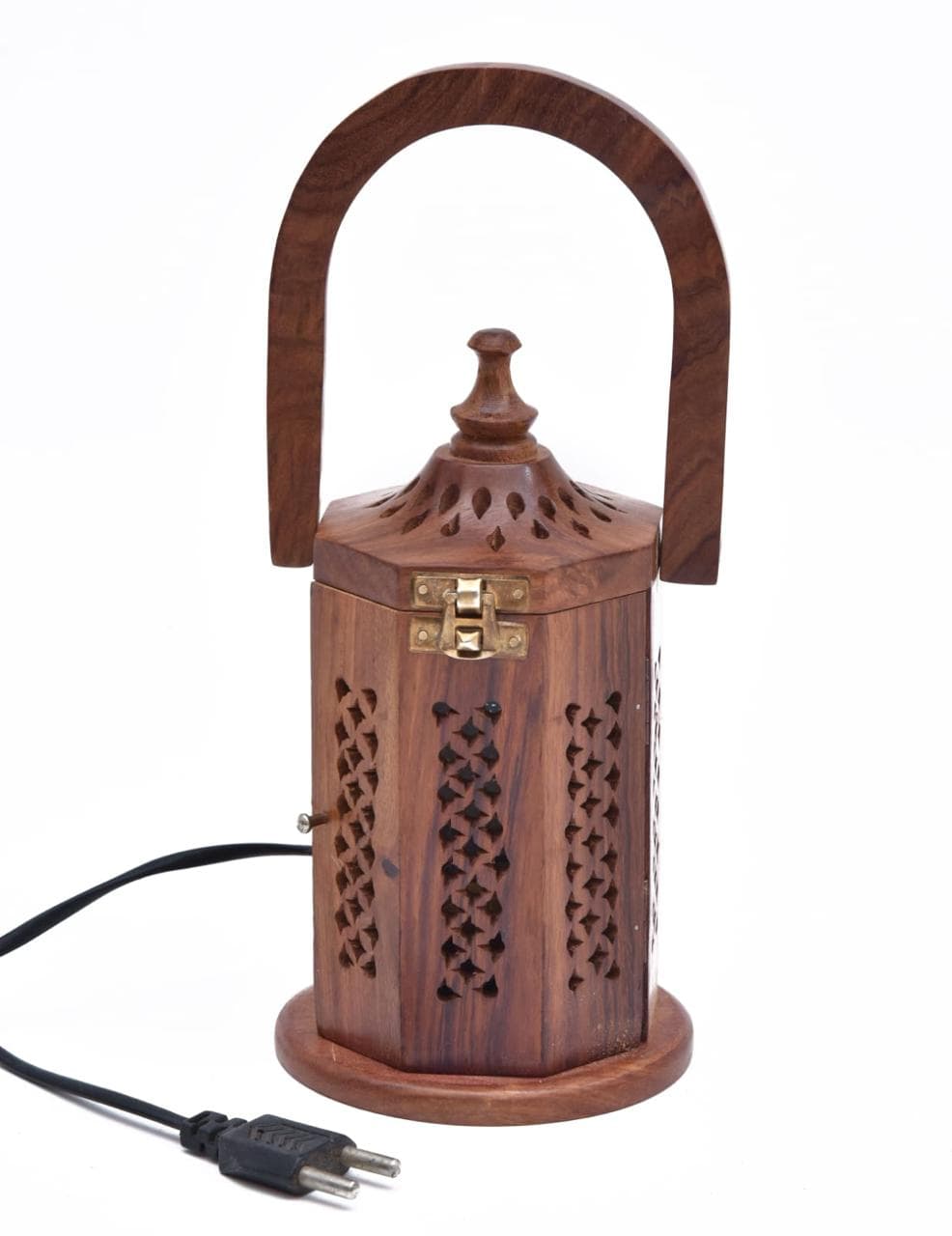 Hexagonal Carved Wooden Lantern Lamp gallery image 3