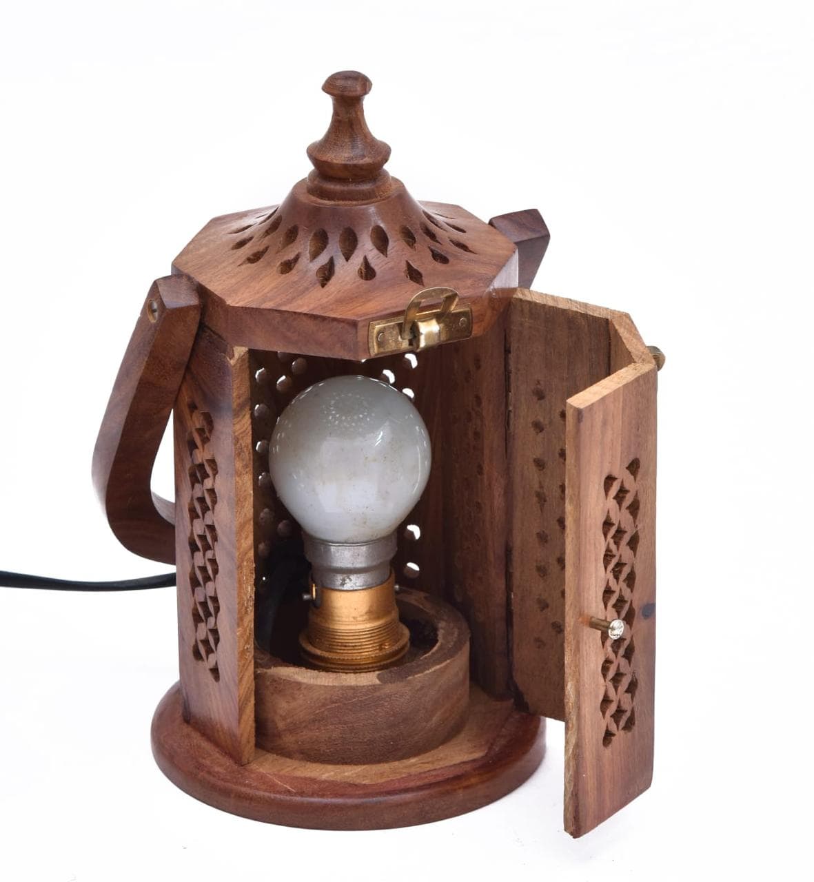 Hexagonal Carved Wooden Lantern Lamp gallery image 5