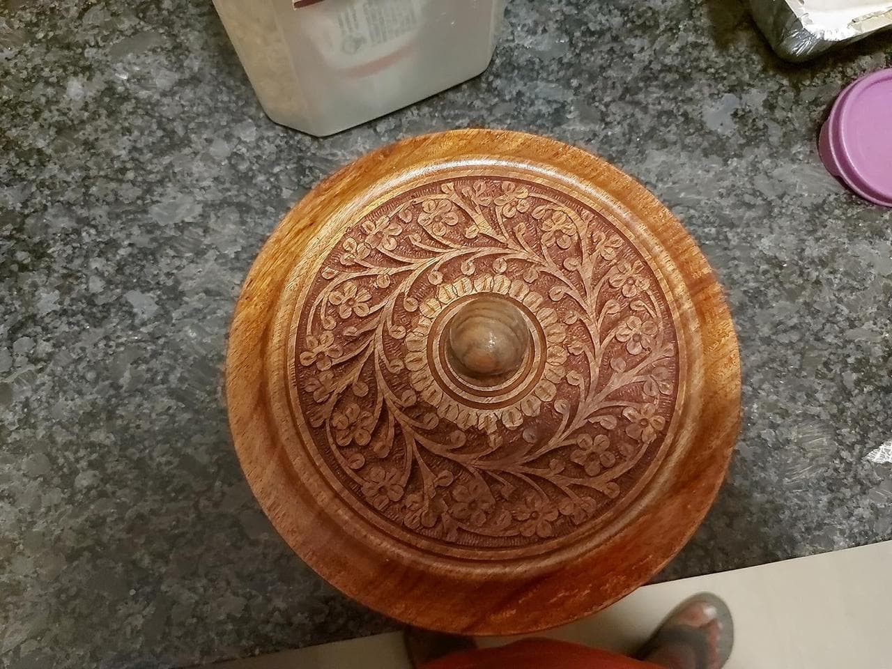 Round Brass-Inlay Wooden Trinket Box gallery image 6