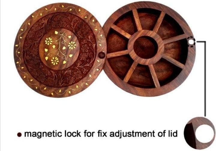 Round Brass-Inlay Wooden Trinket Box gallery image 8