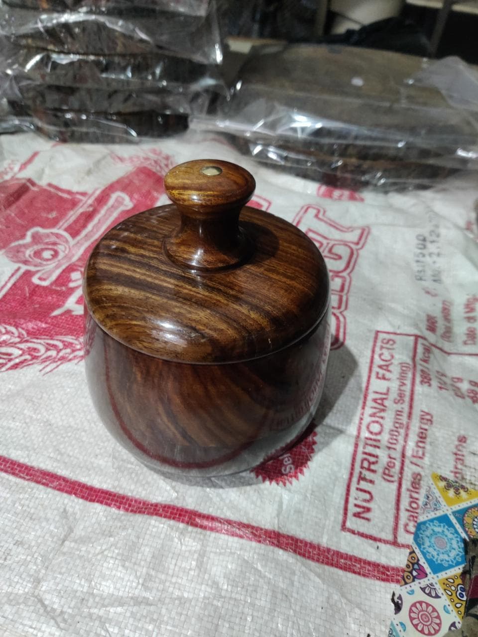 Small Wooden Lidded Storage Jar (Mini Pot)