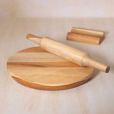 Wooden Chakla Belan Set (Rolling Board & Pin with Stand)
