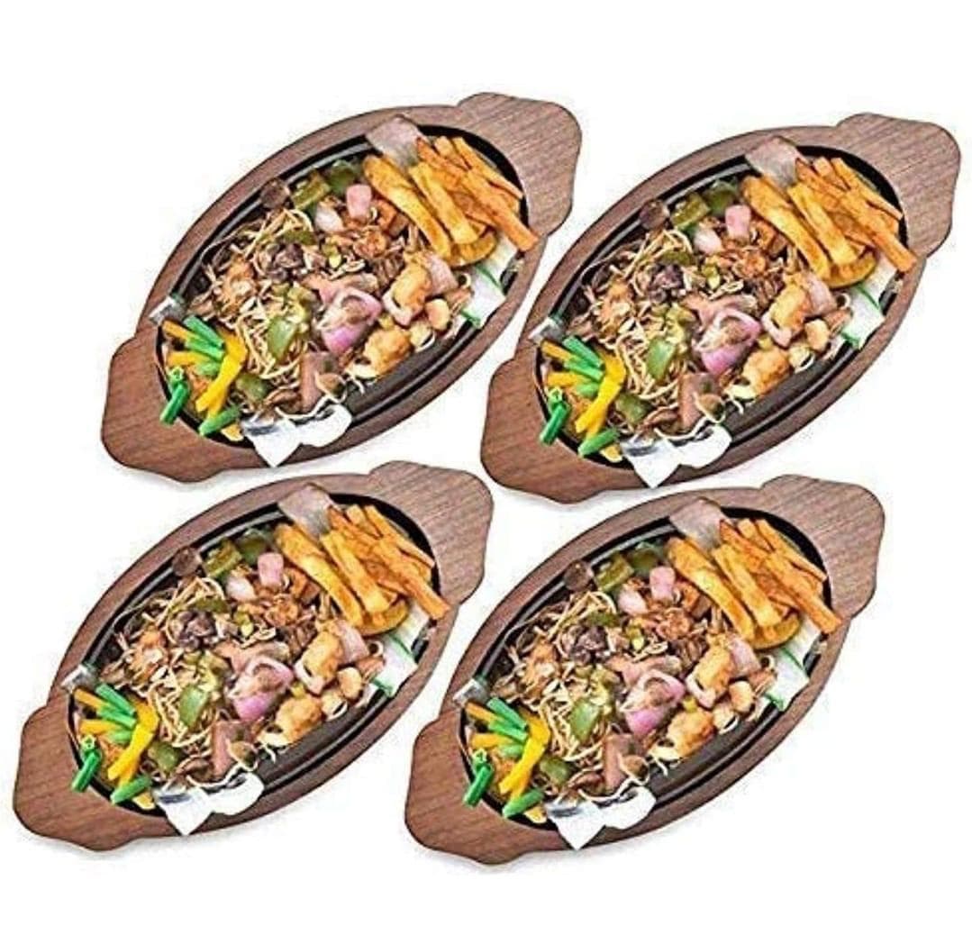 Wooden Sizzler Serving Plate with Base (Set of 4)
