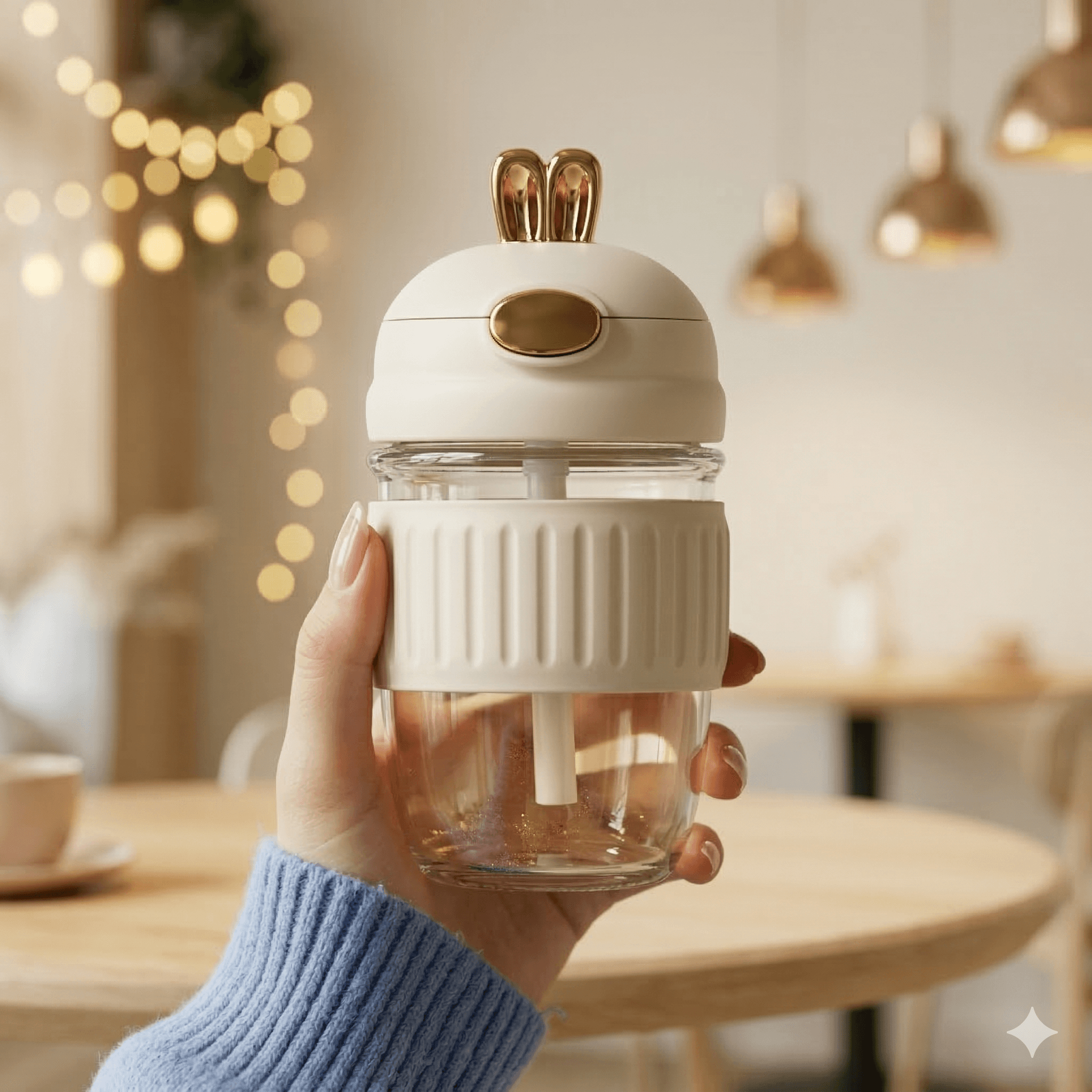 Inarkaa 350ml Rabbit Straw Cup | Cute Bunny Lid Glass Sipper for Kids | Leak-Proof BPA-Free Tumbler for Milk, Juice & Water | School, Home & Travel thumbnail 3