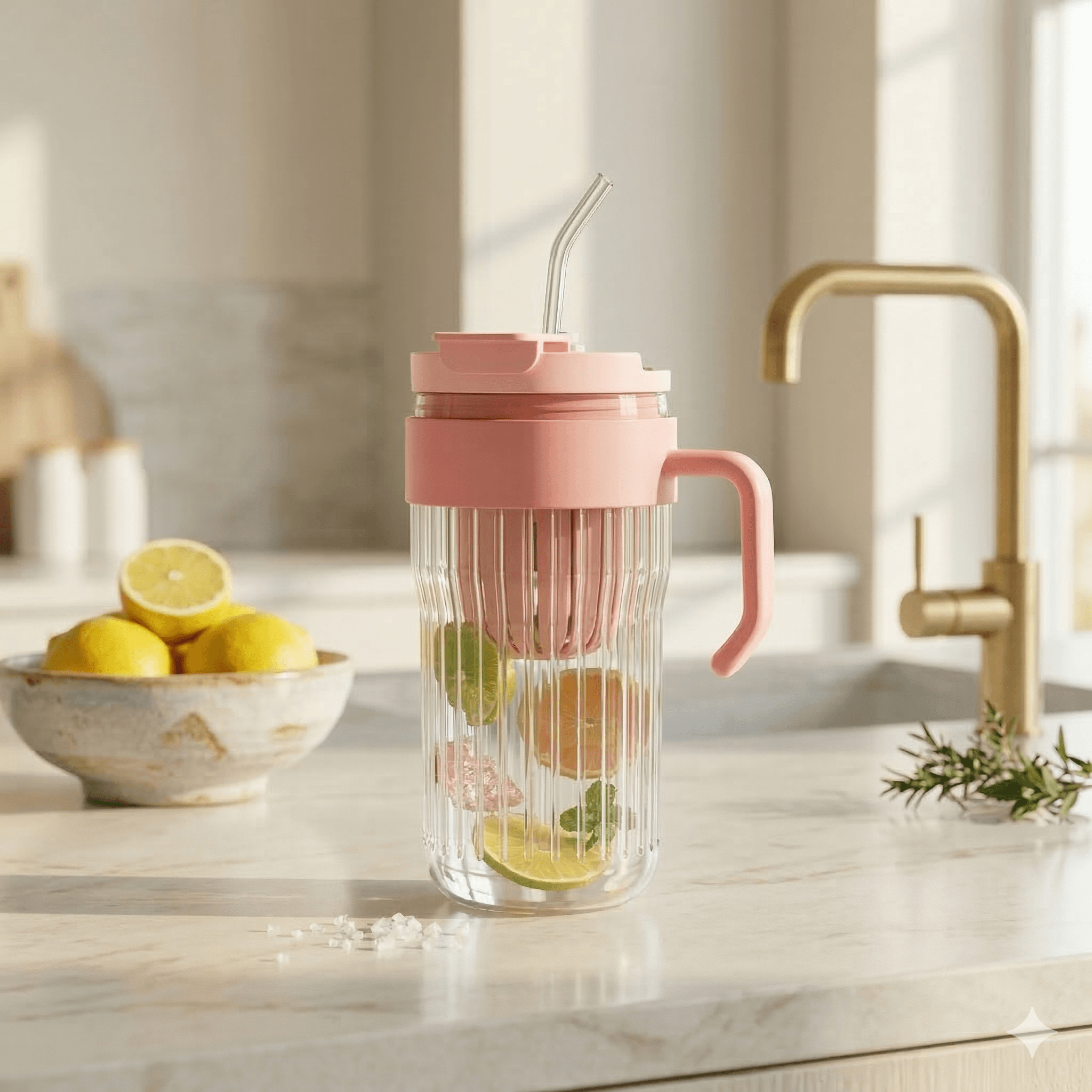 Inarkaa 550ml Glass Tumbler with Infuser Lid, Handle & Straw | Leakproof Sipper Cup for Juice, Coffee, Iced Tea & Cocktails | BPA-Free Borosilicate Glass | Home, Office & Travel
thumbnail 2