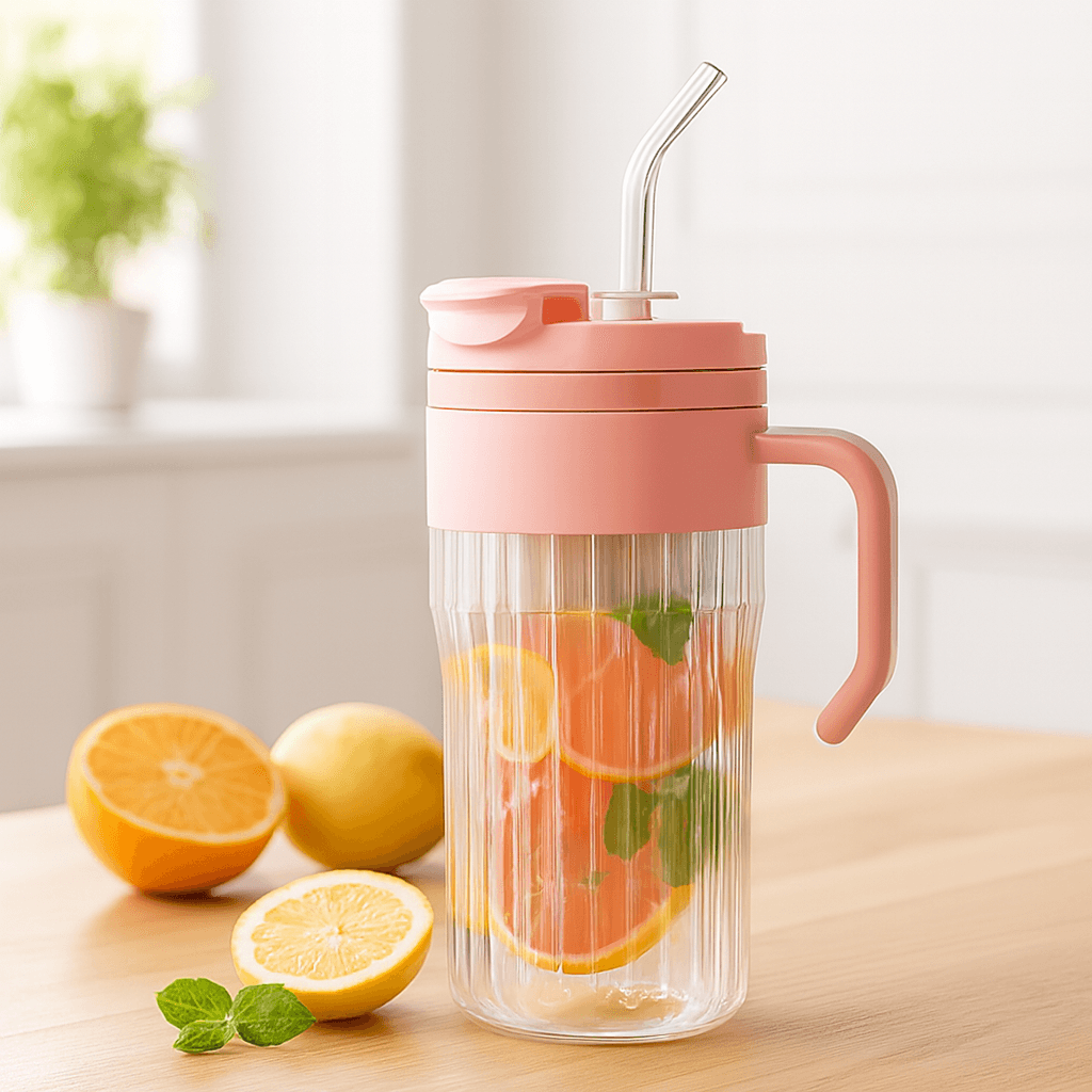 Inarkaa 550ml Glass Tumbler with Infuser Lid, Handle & Straw | Leakproof Sipper Cup for Juice, Coffee, Iced Tea & Cocktails | BPA-Free Borosilicate Glass | Home, Office & Travel
thumbnail 3