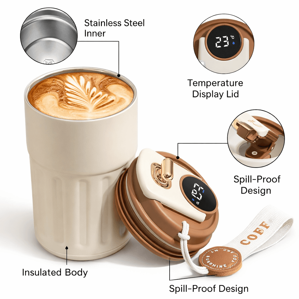 Inarkaa Smart Temperature Display Coffee Mug | 450ml Double Wall Vacuum Insulated Stainless Steel Travel Tumbler | Leakproof Lid | Keeps Hot & Cold 6 Hours | Office, Travel & Gifting thumbnail 3
